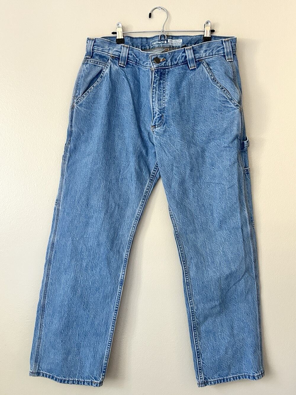 Carhartt Men Carpenter Jeans Blue Loose Straight Utility Work Pants 32x30